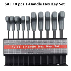 10 Pcs Professional T-Handle Hex Key Set | Metric or SAE Master Allen Wrench Kit with Wall-Mount Storage Stand
