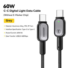 USB-C to USB-C Cable 100W 5A PD | LED Fast Charging Cable for iPhone 16 15 Samsung MacBook Tablet Laptop