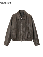 Vintage Distressed Brown PU Leather Jacket by Snagg A Jacket