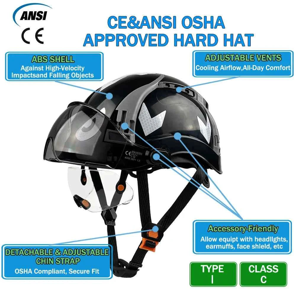 Vented construction safety helmet with double visors and reflective stickers – image 3