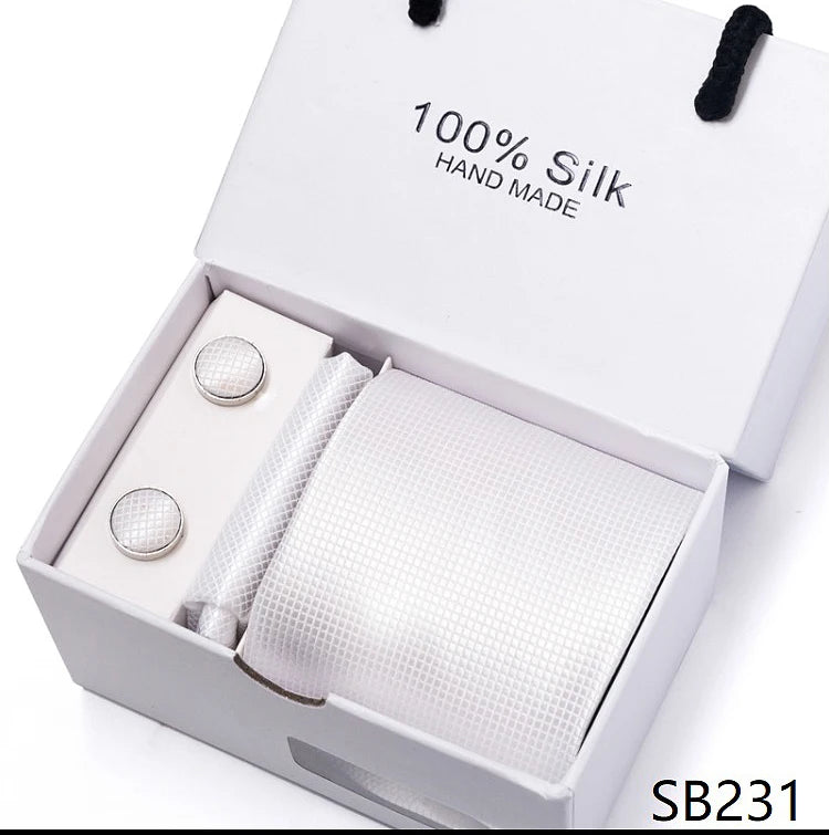 Solid Colour Necktie with Matching Handkerchief & Cufflinks - SB231 - Others In Fashion
