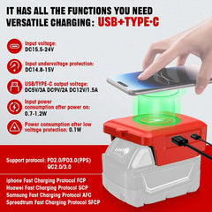 Multi Function Wireless Charger & Power Adapter | 15W Fast-Charging Hub for 18V Battery Platforms