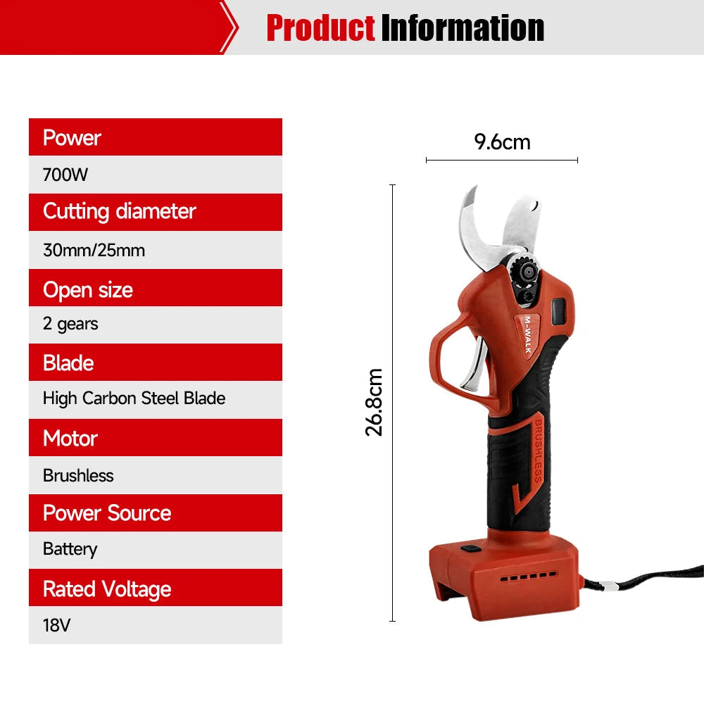18V Brushless Cordless Electric Pruning Shears – 30mm Power Cutter with LED Display - Milwaukee Batteries