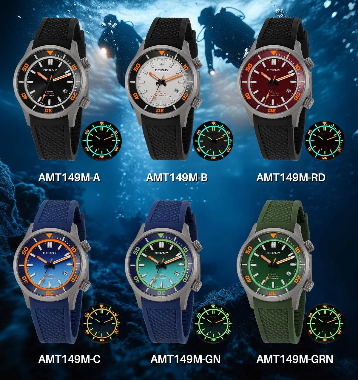 BERNY Titanium Diver’s Watch – Miyota 8215 | 200M (Titanium Strap) - SnaggIt