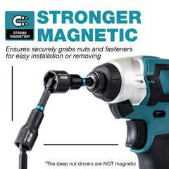 16 Piece SAE Magnetic & Deep Nut Driver Set – Chrome Vanadium Steel with Toolbox for Impact Drill, Car Repair & DIY