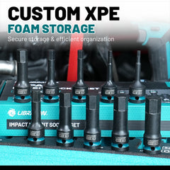10 Pcs 1/2" Drive Impact Hex Bit Socket Set – High Torque Metric Sockets with XPE Storage for Automotive & Machinery Repair