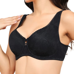 Plus Size Floral Lace Minimizer Bra | Wide Strap Underwire Full Coverage Non-Padded High Support