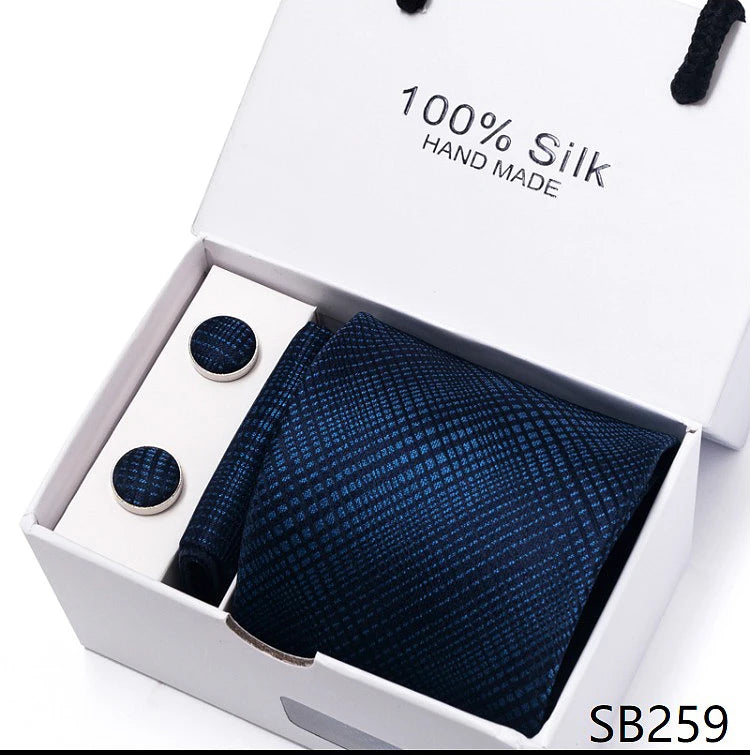Solid Colour Necktie with Matching Handkerchief & Cufflinks - SB259 - Others In Fashion