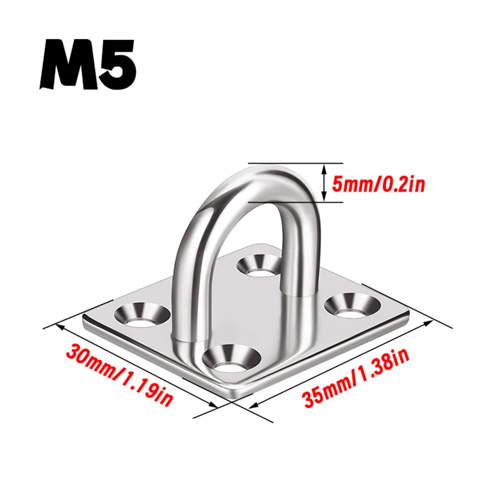 304 Stainless Steel Heavy-Duty Ceiling Hook | U-Shaped Square Gasket Hook for Yoga Hammock Bracket