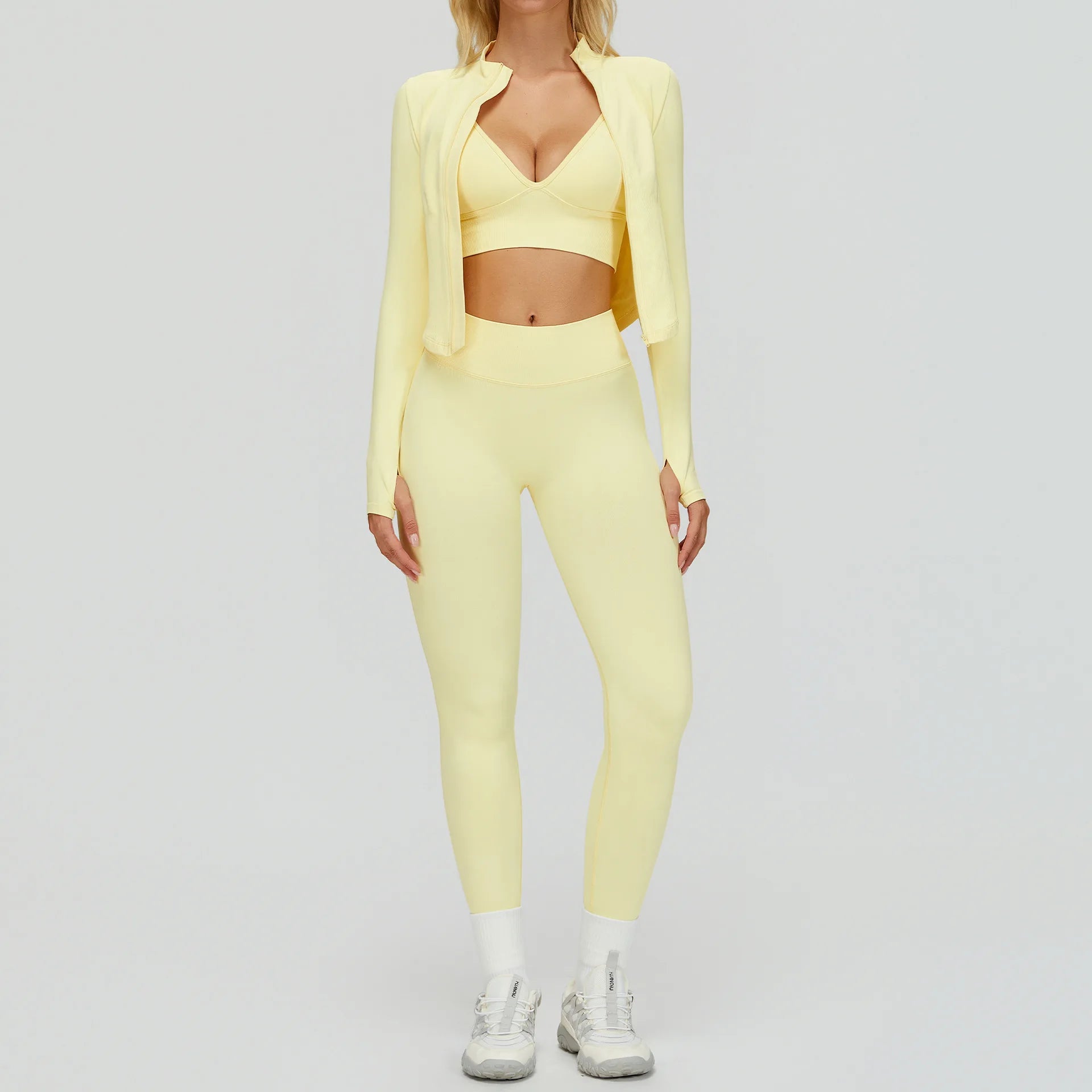 Women's 2/3-Piece Seamless Yoga Set | Gym Workout Suit Fitness Bra Crop Top Long Sleeve Leggings