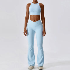Women's 2-Piece Ribbed Seamless Yoga Set | Sports Bra & Gym Leggings Fitness Tracksuit Activewear