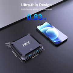 240W GaN Desktop Charger | Digital Display + 100W Retractable USB-C Cable Fast Charger Phone Laptop