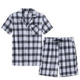 Men's Cotton Short Pajama Set | 2-Piece Breathable Button Top & Elastic Shorts Summer Loungewear