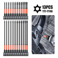 13 Pcs Impact Torx & Allen Wrench Drill Bit Set – T7 to T40 Hex-Shank S2 Steel Bits