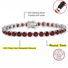 3.0mm D Color VVS1 Moissanite Tennis Bracelet - E / 5mm / 16cm / 925 Silvery - Bracelets