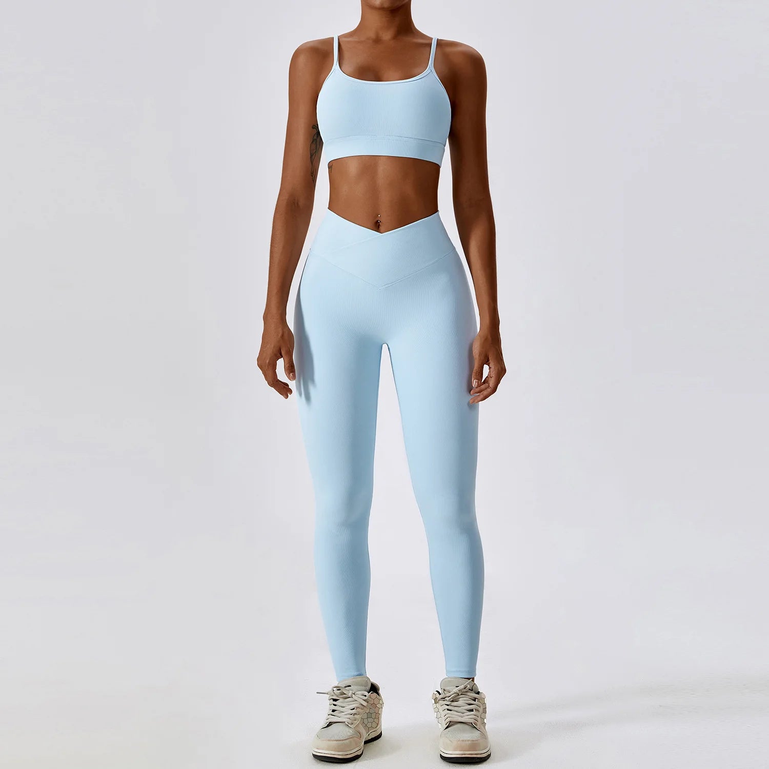 Women's 2-Piece Ribbed Seamless Yoga Set | Sports Bra & Gym Leggings Fitness Tracksuit Activewear