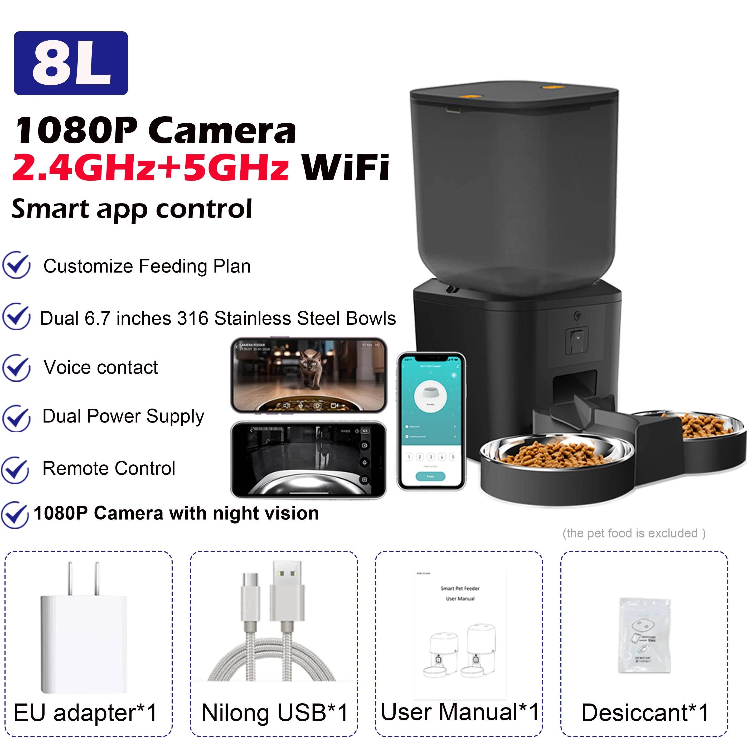 8L Automatic Cat & Dog Feeder with 1080p Camera - SnaggIt