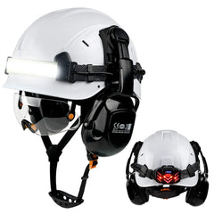 Construction safety helmet with LED light strip, goggles and earmuffs – image 16