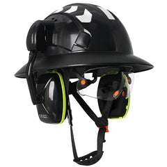Full brim construction safety helmet with goggles, earmuffs and reflective stickers – image 15