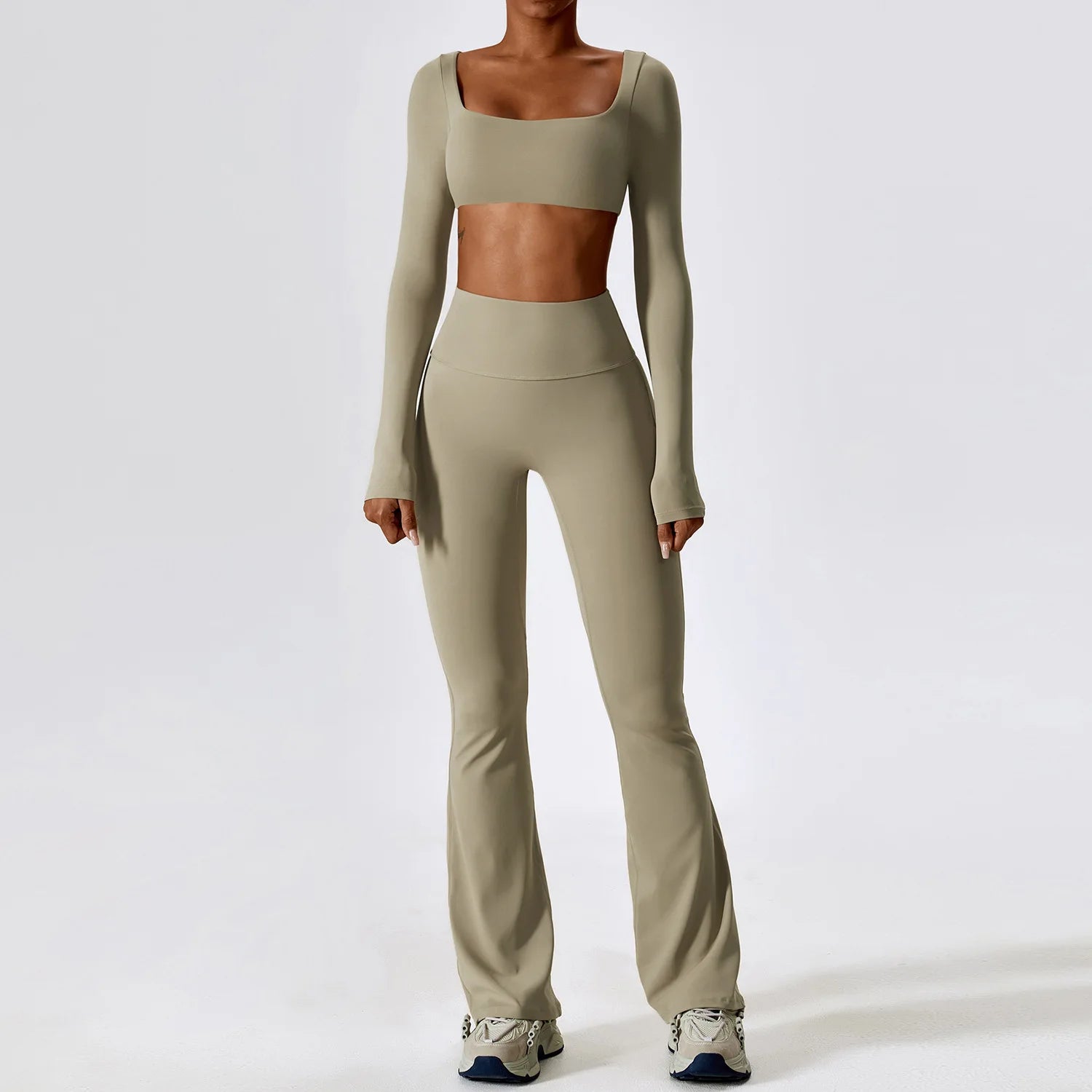 Women's 2-Piece Seamless Long Sleeve Yoga Set | Fitness Bra Crop Top & Leggings Sports Suit