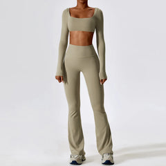 Women's 2-Piece Seamless Long Sleeve Yoga Set | Fitness Bra Crop Top & Leggings Sports Suit