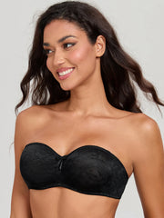 Strapless Minimizer Bra | Sheer Lace Bandeau Underwire No Padding See-Through