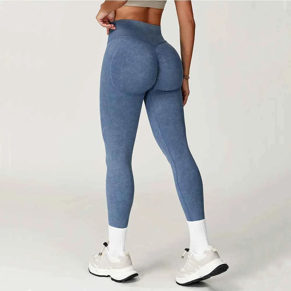 Women's High Waist Ribbed Yoga Leggings | Seamless Scrunch Bum Gym Fitness Workout Tights