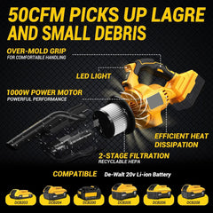 100AW Cordless Handheld Vacuum | 55 CFM High Velocity Multi Surface Cleaner Compatible With Dewalt Batteries