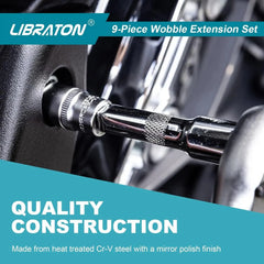 Wobble Socket Extension Set – 1/4", 3/8" & 1/2" Drive Ratchet Extensions in Chromium-Vanadium Steel