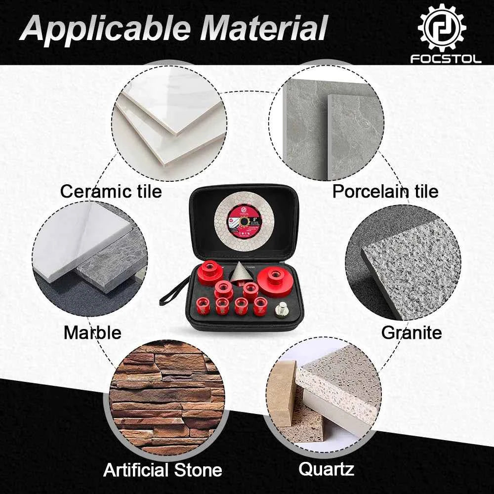 Diamond Drill Bit 11pcs Set | Ceramic Porcelain Tile Granite Marble Chamfer Milling Bit Hole Saw CE