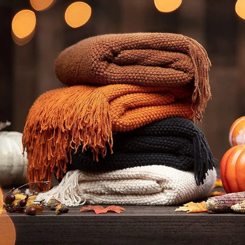 Knitted Throw Blanket – Cozy Comfort with Fringe by Snagg A Throw