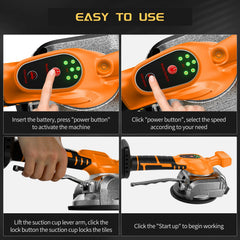 5 Speed Tile Tiling Machine | 75KG Heavy Duty Suction & Vibration Leveling Tool Compatible With Dewalt 18V Battery