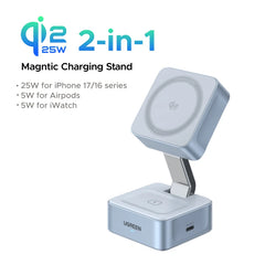 Qi2.2 25W 2-in-1 Magnetic Wireless Charger Stand | Fast Charging for iPhone 16 17 AirPods MagFlow