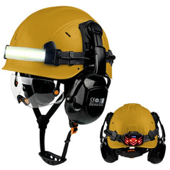 Construction safety helmet with LED light strip, goggles and earmuffs – image 8