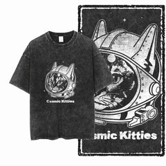 Acid Washed Cat Graphic Unisex T-Shirt | Cotton Streetwear Big Size Vintage Tee