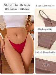 Seamless Thong Panties 6-Pack | Invisible Thin Strap Low Waist High Stretch Women's Underwear