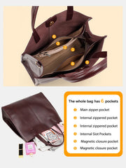 Genuine Leather Oil Wax Tote Bag – Large Capacity Vintage Shoulder & Crossbody Shopper for Women