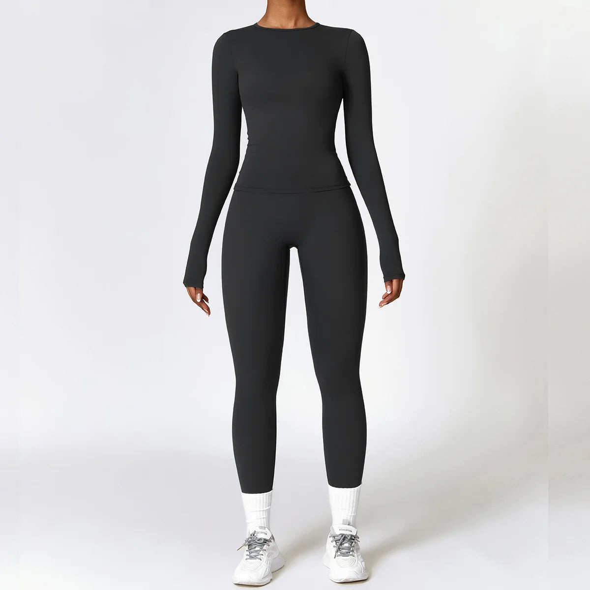Women's 2-Piece Seamless Long Sleeve Crop Top Yoga Set | High Waist Leggings Gym Fitness Suit