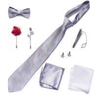 Complete Silk Tie Set for Men — Bow Tie, Necktie, Pocket Square & Accessories