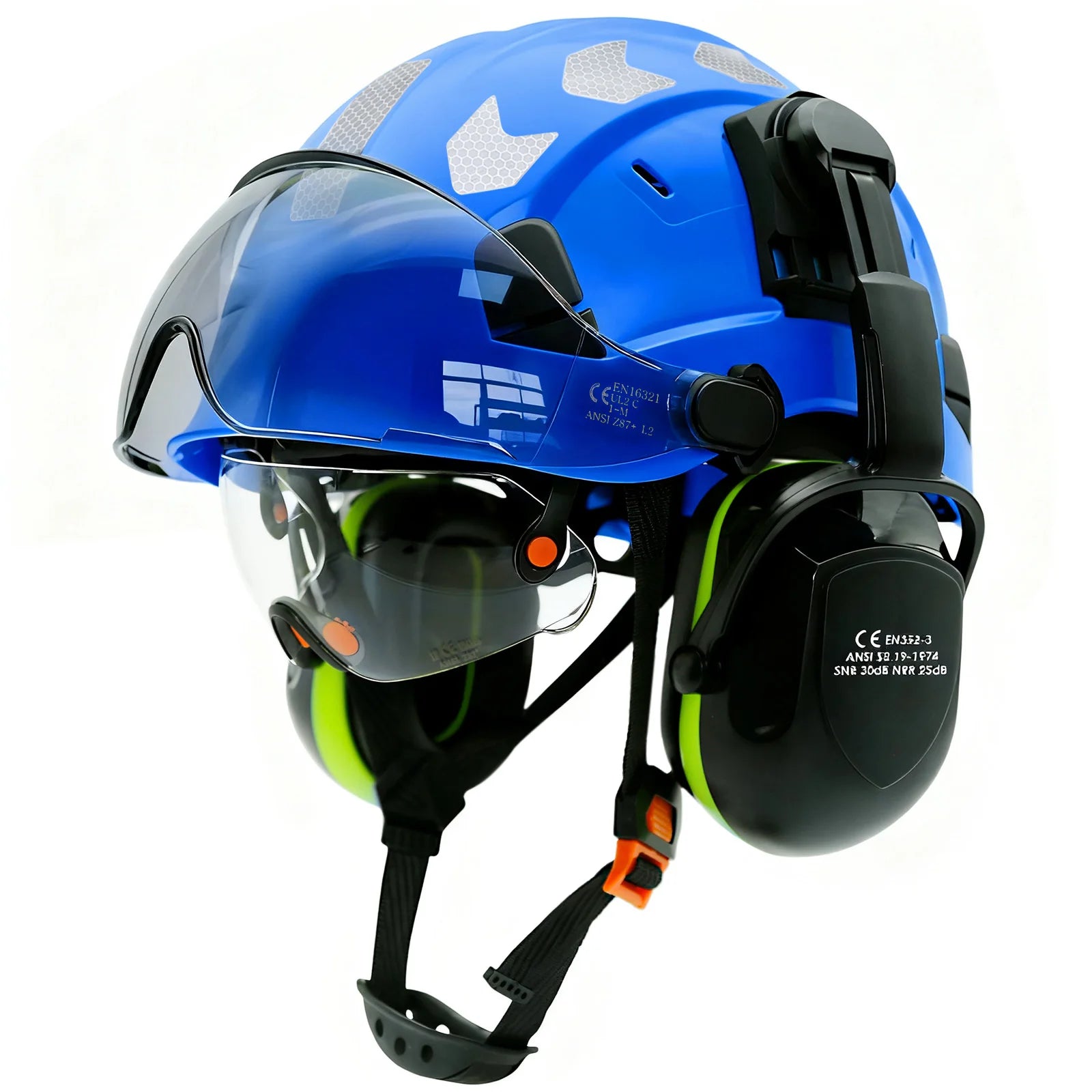 Vented construction safety helmet with double visors and earmuffs – image 19