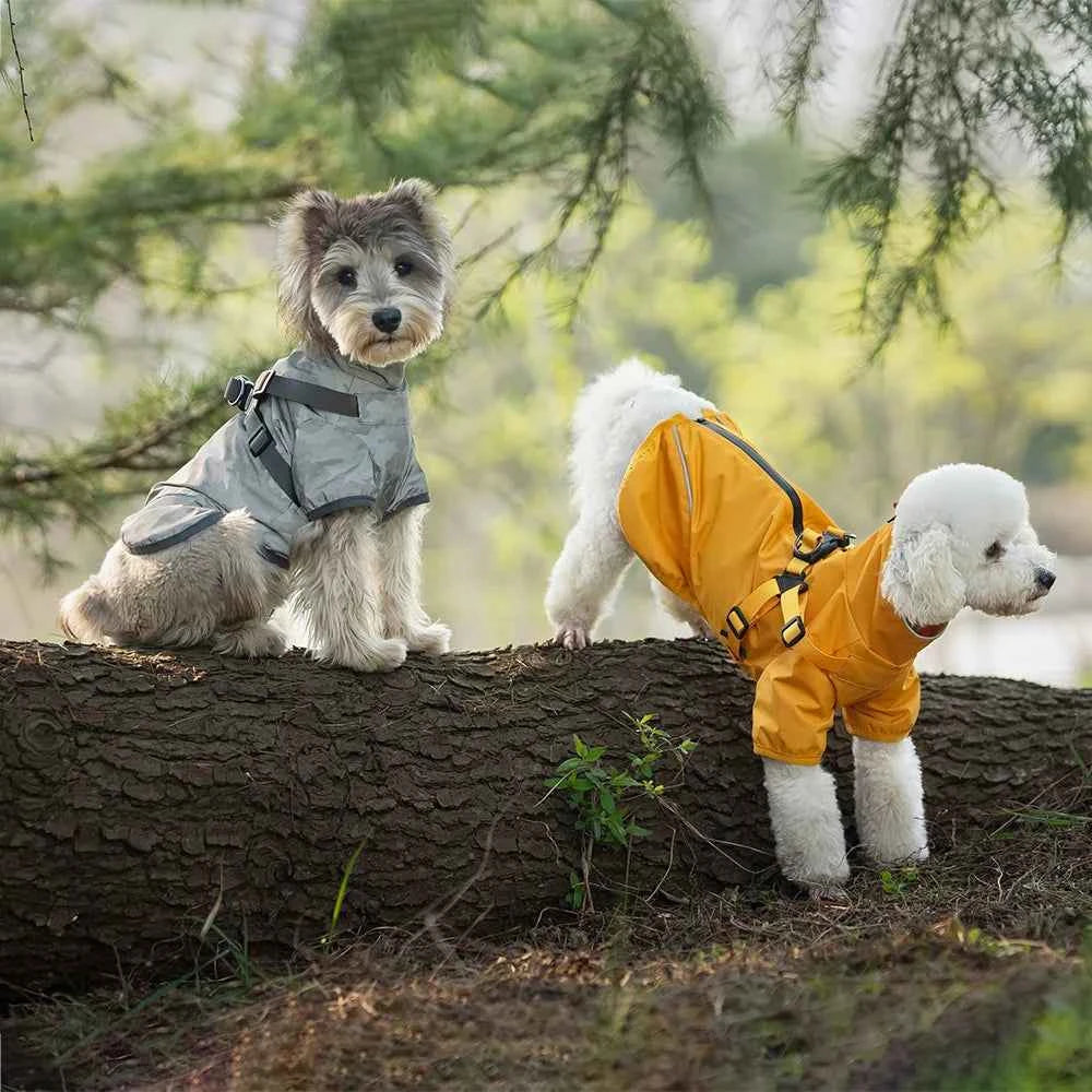 Waterproof Dog Rain Jacket with Harness – Safety Reflective Outdoor Raincoat for Small Dogs (Jungle & Camping)