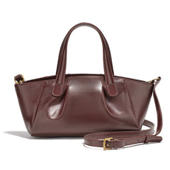 Ruched Genuine Leather Small Satchel