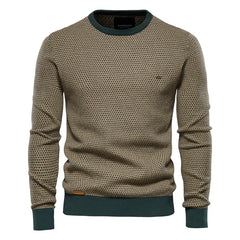 Men’s Cotton Spliced Knit Pullover | Modern Patchwork Thermal Winter Sweater
