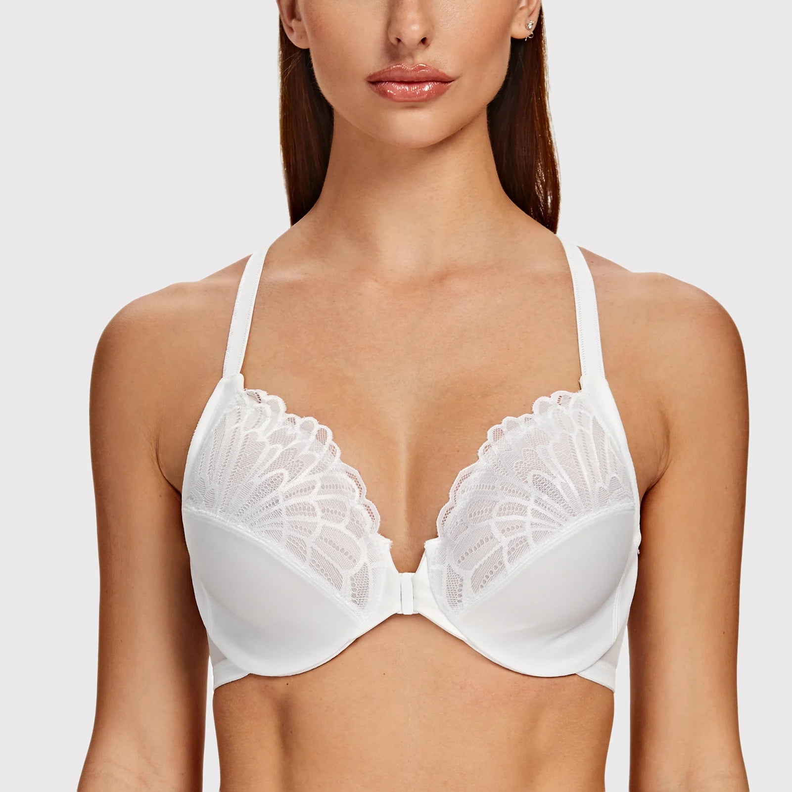 Plus Size Front Closure Racerback Bra | Lace Underwire Full Coverage Unlined