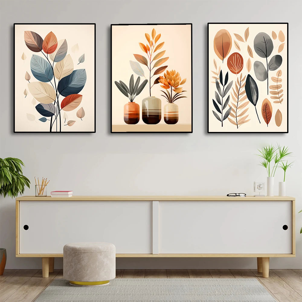 Retro Leaf Canvas Wall Art – 3 Piece Set by Snagg A Print