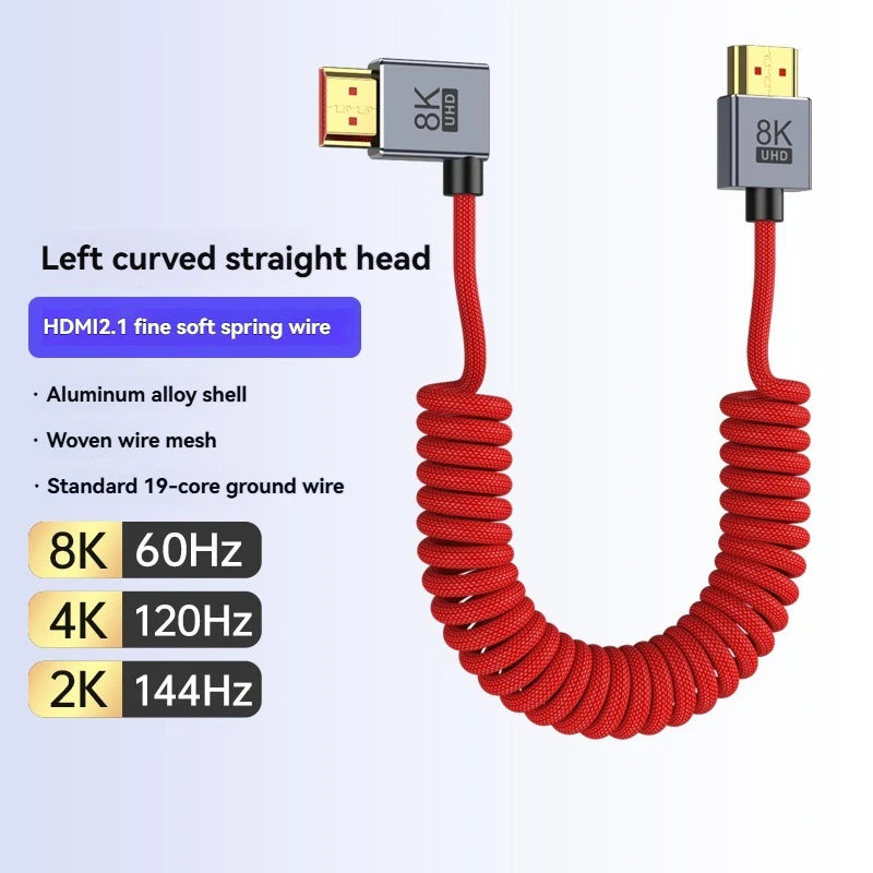 8K/4K Spring Coiled HDMI Cable with Elbow – For Digital Camera, Stabiliser & Monitor