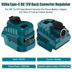 Industrial 240W Step Down Converter | 12V DC Vehicle Refrigerator Power Supply & USB Hub Compatible With Makita 18V Battery