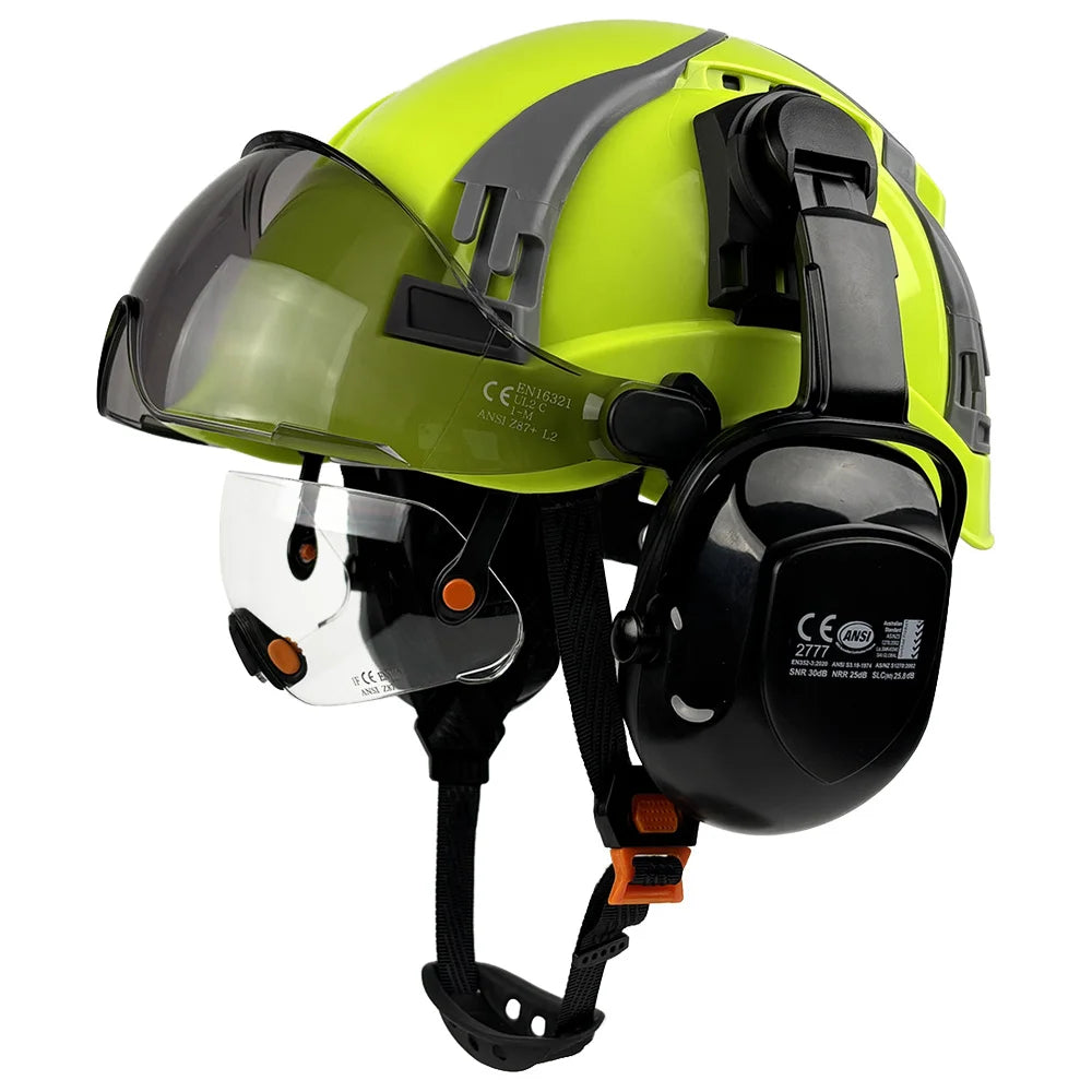 Construction safety helmet with built-in double visors and earmuffs – image 9