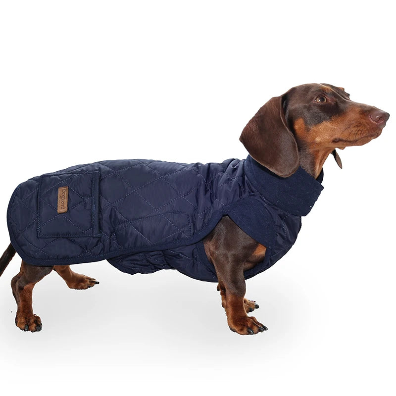 Diamond Quilted Dog Coat for Dachshunds – Water-Repellent Windproof Jacket for Short-Leg Breeds
