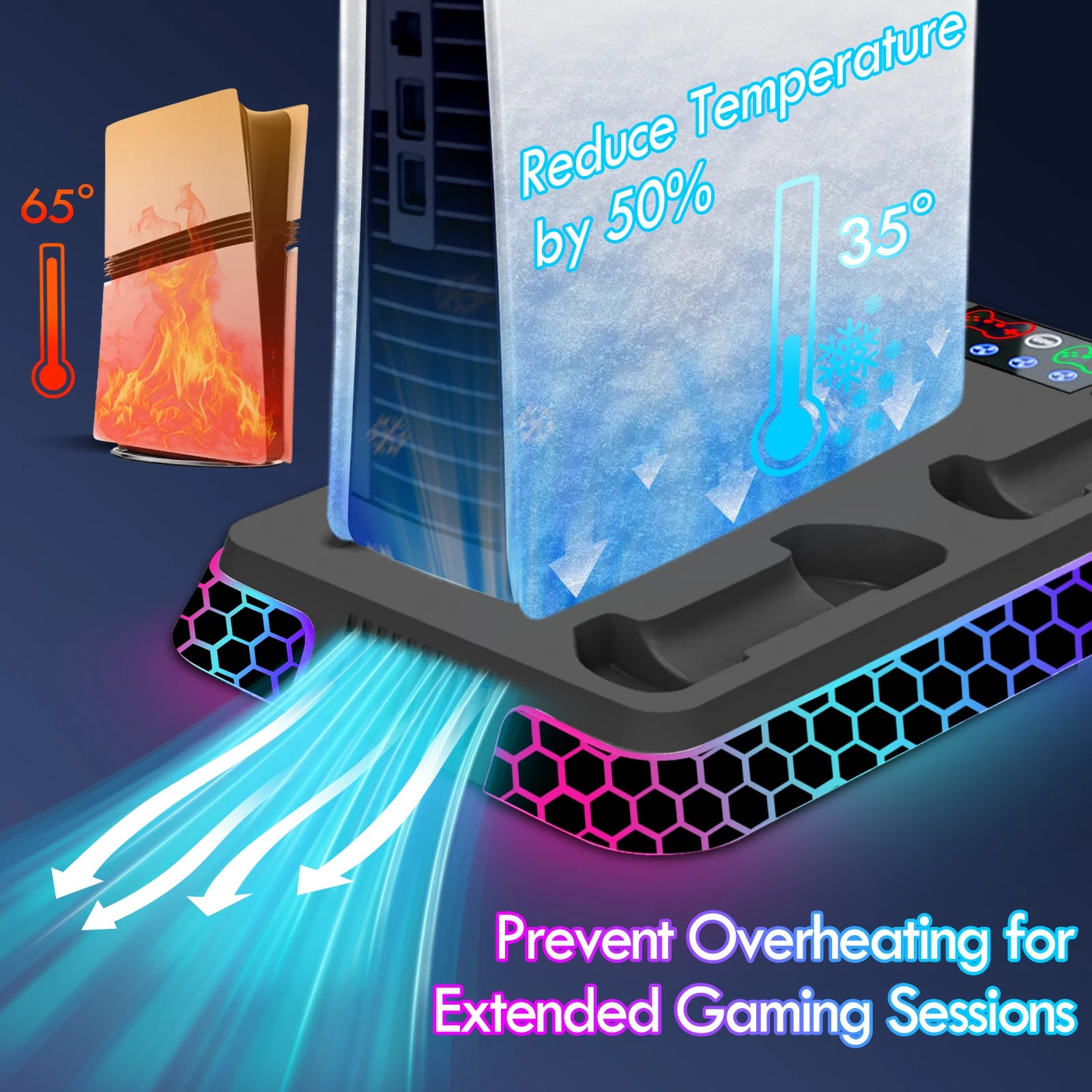 RGB Cooling Station for PS5 Includes Controller Charging Dock and Console Organizer Stand by Snagg A PS Stand